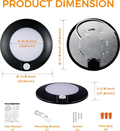 Vista 7 de CLOUDY BAY - Lámpara de techo con sensor de movimiento para interiores, 120 V CRI90 10 W 5000 K, luz de día brillante, 6.5 pulgadas LED de montaje