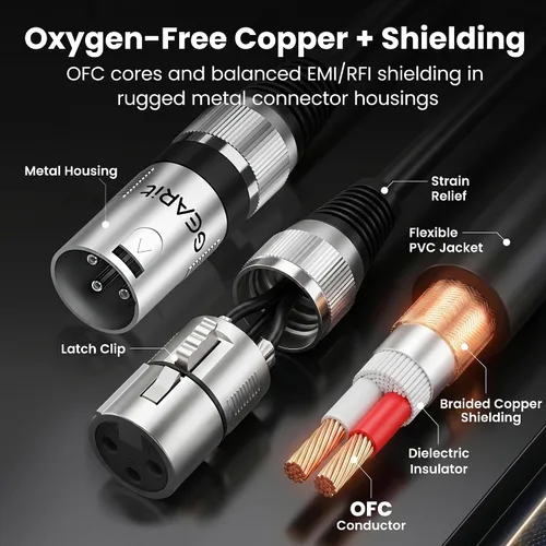 Vista 8 de GEARit XLR Cables - Paquete de 6 cables de micrófono XLR macho a hembra, cable de micrófono blindado equilibrado con conductores de cobre