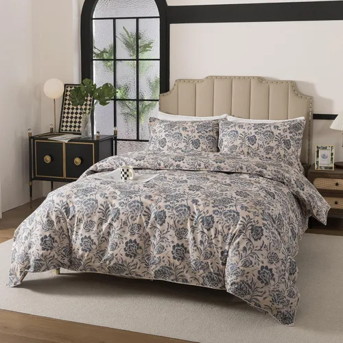 Vista 20 de Helthep Funda de Edredón Floral Tamaño Queen Full, Funda de Edredón de Algodón 100% Lavable Tamaño Full (80" x 90") con 2 Fundas de Almohada