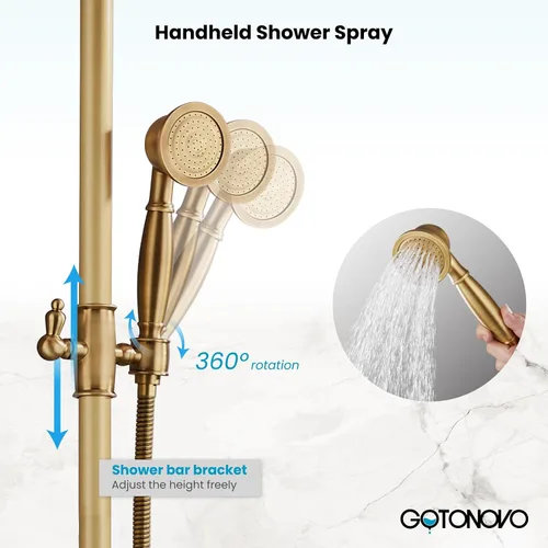 Vista 5 de gotonovo Grifo de ducha de baño expuesto, sistema de ducha montado en la pared, cabezal de ducha de 8 pulgadas y boquilla de bañera, asas cruzadas