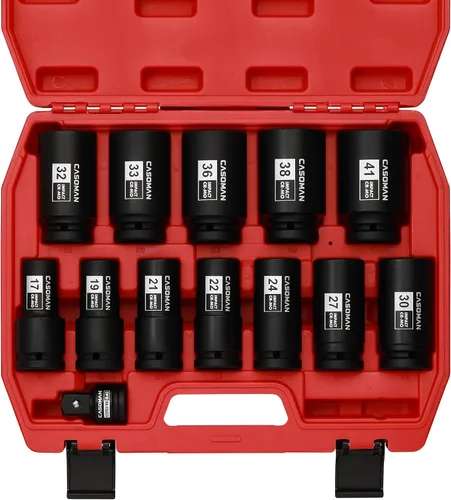 Vista 9 de CASOMAN 9 piezas 3/4" unidad de eje profundo tuerca de eje impacto enchufe set, incluye adaptador de 1/2" a 3/4", 6 puntos, CR-MO, 2-1/16" a 2-1/2