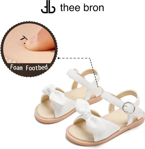 Vista 6 de THEE BRON Sandalias para niñas pequeñas, zapatos de vestir para niña de flores, zapatos planos de verano con punta abierta