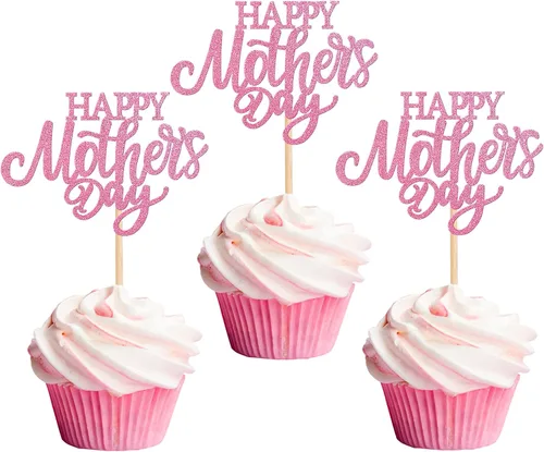 Vista 24 de Rsstarxi 1 paquete de decoración para pastel con flores de purpurina con doble corazón Love Mom Best Mom Best Mom Cake Pick Decoraciones para feliz
