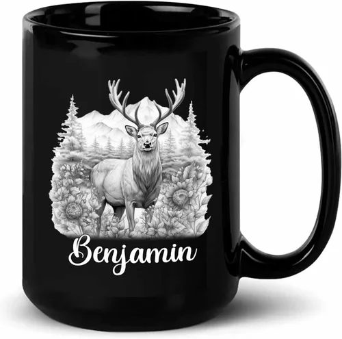 Vista 15 de Taza de café negra con diseño de oso de lápiz personalizada, regalo para los amantes de los osos, mamá y papá, taza de café de oso con dibujos