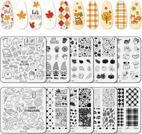 Vista 8 de Whaline Juego de 10 placas de estampado de arte de uñas del día de San Patricio, plantillas de sello de imagen de gnomo de trébol, trébol
