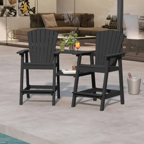 Vista 9 de Juego de 2 sillas altas Adirondack de Patio Kingdom, sillas de cubierta de HDPE con bandejas conectadas y agujero para sombrilla, taburetes de bar
