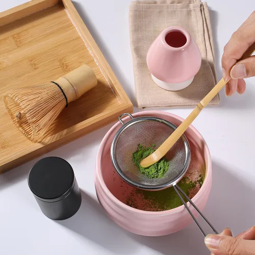 Vista 3 de zenrc Kit de Ceremony Matcha – Batidor tradicional de bambú (Chasen) Scoop (Chashaku) Chawan Bowl con boquilla de vertido, soporte para batidor