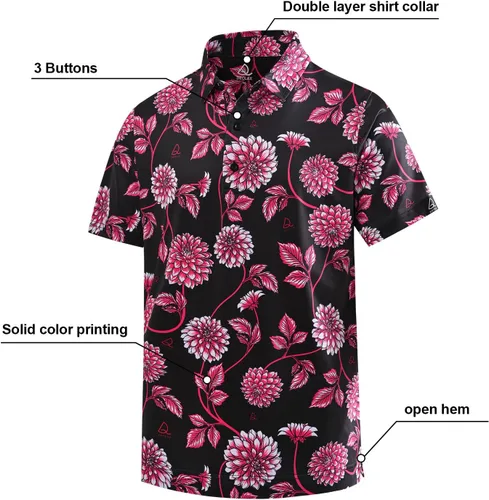 Vista 4 de DEOLAX Mens Golf Shirt Fashion Print Floral Polo Shirts Short Sleeve Soft Classic Casual Dry Fit Golf Shirt for Men
