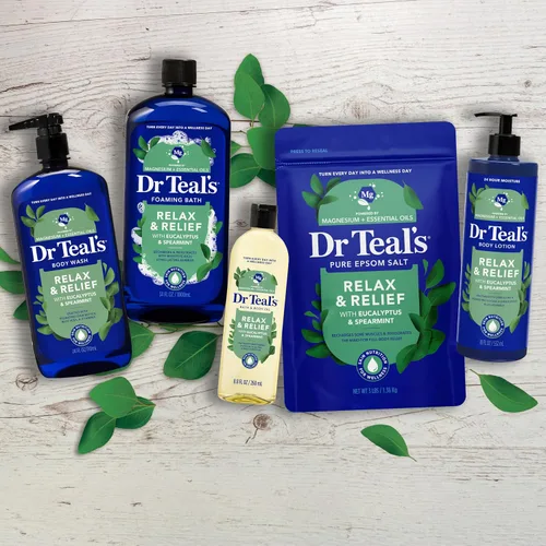 Vista 7 de Dr Teal's Baño de remojo y espuma de sal de Epsom pura, relajación y alivio con eucalipto y menta verde, paquete combinado