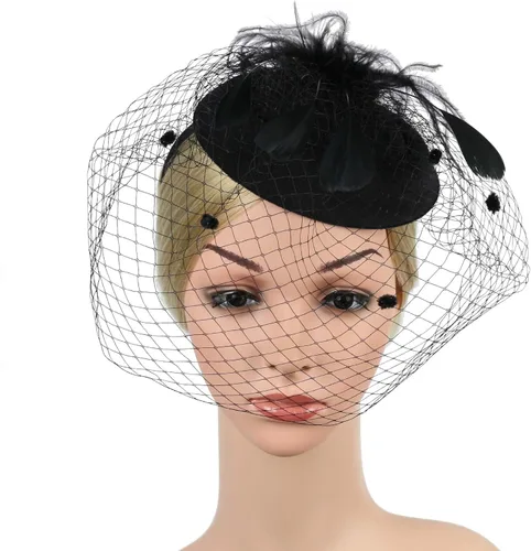 Vista 3 de Toliebe Tocado vintage con velo para mujer, con clip para fiesta de té, bodas, cócteles