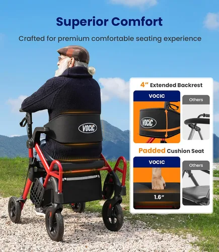 Vista 5 de VOCIC Andadores para personas mayores, Z55 Combo andador y silla de ruedas 2 en 1, reposapiés sin doblez, andador con ruedas grandes de 25.4 cm