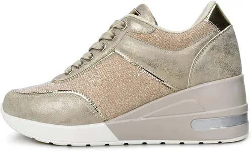 Vista 2 de AONEGOLD Womens Platform Sneakers Wedges High Top Lace Up Shoes Increase Fashion Sneakers Invisible Height Increasing Light Weight Casual Sport Shoes