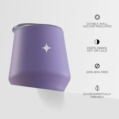 Vista 2 de JoyJolt Vaso de vino con triple aislamiento con tapa de 12 onzas, tapa deslizante y con pajita. Vaso de vino de acero inoxidable de doble pared al