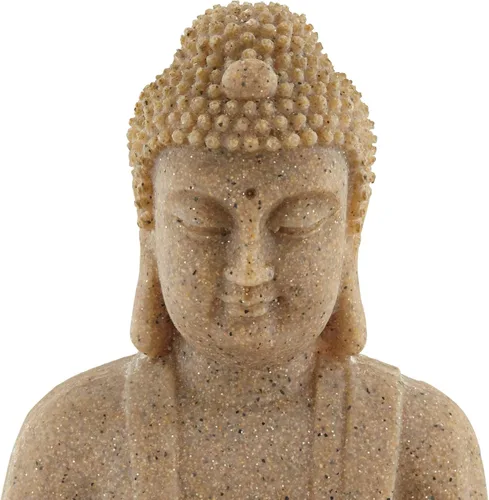 Vista 3 de Calm Buddha - Fuente de mesa de piedra de arena de 14 pulgadas de alto con luz LED de cascada para jardín, patio, escritorio, patio trasero, porche