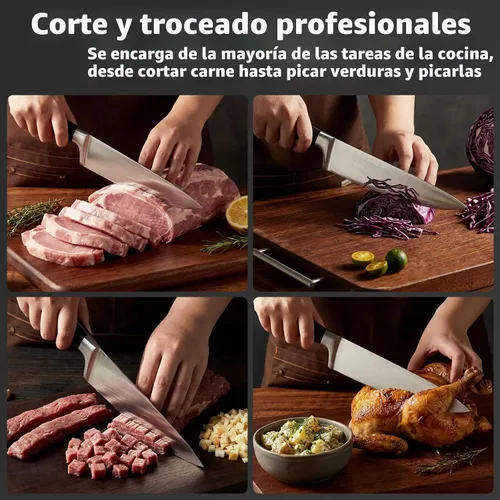 Vista 6 de OAKSWARE Cuchillo de chef de 8 pulgadas, cuchillo alemán de acero