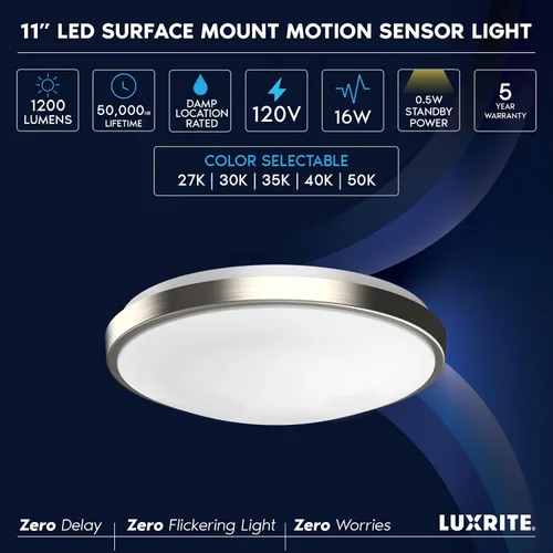 Vista 7 de LUXRITE Lámpara de techo LED con sensor de movimiento, 11 pulgadas, 5CCT seleccionable 2700K 3000K 3500K 4000K 5000K, tiempo de espera de 60s, 16W
