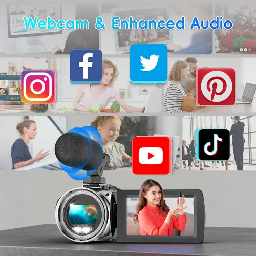 Vista 7 de Cámara de vídeo 4K, videocámara UHD de 36MP para vlogging en YouTube, zoom digital de 18 aumentos, pantalla IPS de 3" con rotación de 270°