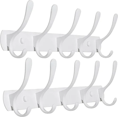Vista 7 de SKOLOO Perchero de pared moderno, perchero de pared de metal con 5 ganchos, resistente riel de pared para colgar abrigos, chaquetas, ropa, Negro