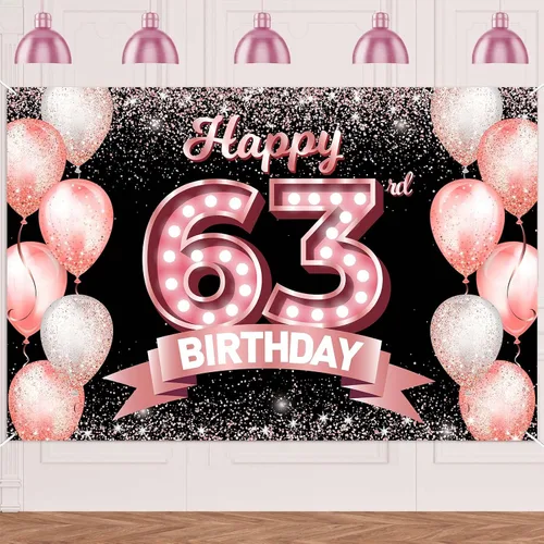 Vista 162 de Cartel de feliz cumpleaños décimo oro rosa, telón de fondo, saludos a 10 años, globos de confeti, decoración temática para niñas de 10 años