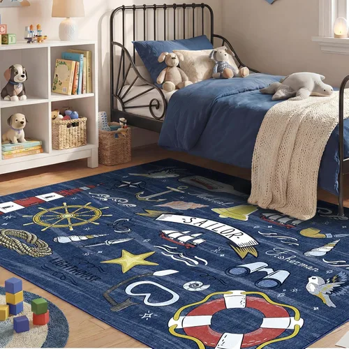 Vista 47 de OPPODREAM Alfombras suaves, pequeñas y lavables con parte trasera antideslizante, alfombra de cachemira sintética de pelo bajo, 2 x 3 pies, azul