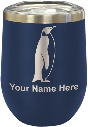 Vista 14 de LaserGram Vaso de vino de acero inoxidable de doble pared, pingüino, grabado personalizado incluido (negro)