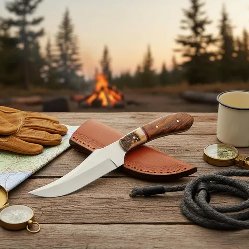 Vista 6 de SZCO Cuchillo de caza Full Tang de 4.75 pulgadas, cuchillo de campamento pequeño con mango de madera, hoja de acero inoxidable y funda, cuchillo