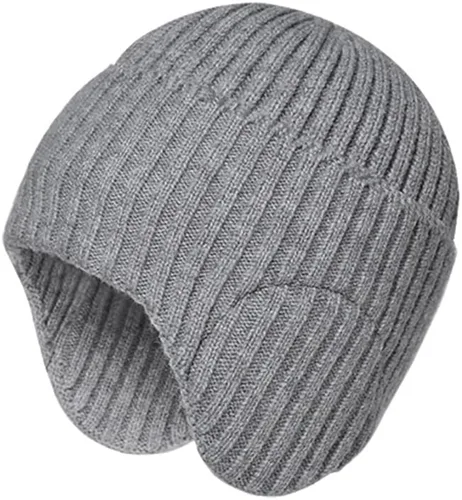 Vista 2 de Muryobao Gorro de invierno para hombre, con puños y orejeras, tejido elástico, gorro de punto para esquí