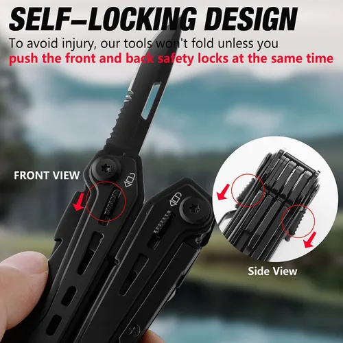 Vista 4 de FLISSA Multiherramienta de acero inoxidable 16 en 1, regalos para hombres, multiherramienta EDC con cuchillo de bolsillo, alicates, clip