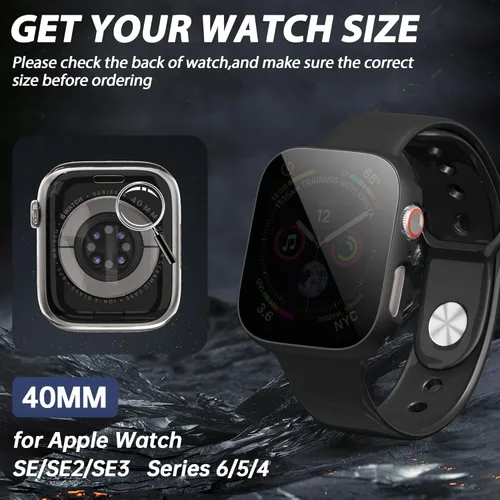 Vista 2 de Paquete de 2 fundas con protector de pantalla de privacidad para Apple Watch SE 3 (2025) / SE2 / SE/Series 6/5/4 de 1.575 pulgadas, funda protectora
