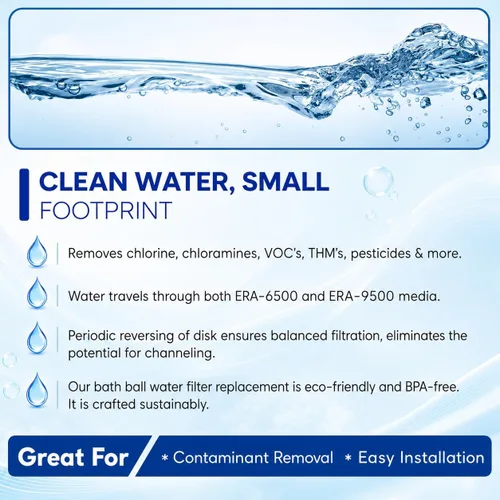 Vista 6 de Cartucho de repuesto para bola de baño Crystal Quest – Elimina el cloro, PFAS y olores – Filtro de agua fácil de instalar – Ecológico, duradero