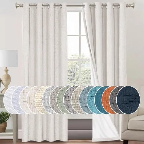 Vista 88 de Cortinas con textura de lino 100% opacas de 64 pulgadas de largo, juego de 2 paneles de cortinas de lino opacas con forro aislante térmico que Arena