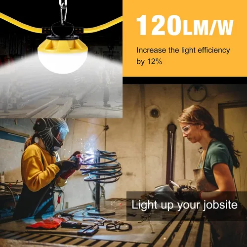 Vista 2 de Luces de cadena de construcción de 50 pies con jaula protectora, luces de trabajo LED de cadena impermeables IP65, luz diurna 5000K con cable 18AWG