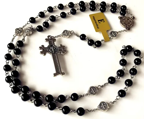 Vista 3 de Elegantmedical - Collar con cuentas de ágata negra católica de San Benito