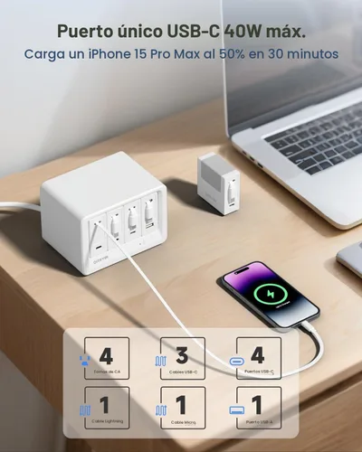 Vista 5 de Gitryin Estación de carga de escritorio 12-en-1, cargador retráctil USB