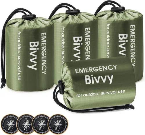 Vista 6 de Esky Emergency Sleeping Bag, Survival Bag Portable Thermal Bivy Sack, Waterproof Lightweight Emergency Blanket Survival Gear with Compass for Verde