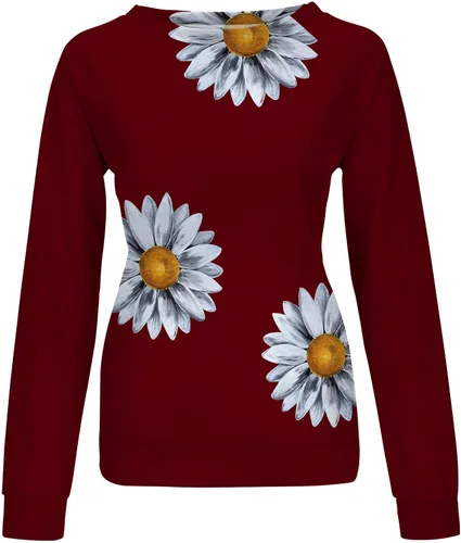 Vista 4 de Ceboyel Sudadera para mujer con estampado de girasol, cuello redondo, manga larga, casual, holgada, linda ropa de otoño