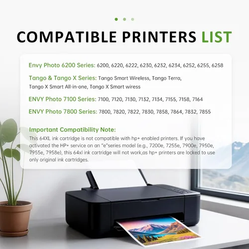 Vista 2 de 64XL - Cartuchos de tinta negros de alto rendimiento para 64XL, repuesto compatible con HP Envy Photo 7800 7855 7858 7155 7120 7158 7100 7164 6200
