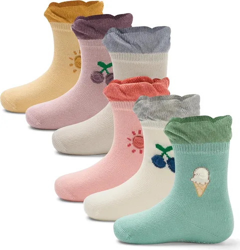 Vista 13 de Calcetines de algodón para bebés y niños pequeños con empuñaduras, antideslizantes, 6