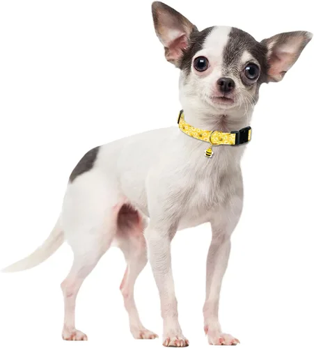 Vista 7 de PREHAI Collar de Algodón Lindo para Perros Pequeños, Medianos y Grandes, Diseño Especial Collar Amarillo Lindo de Abeja para Perros Chicos y Niñas