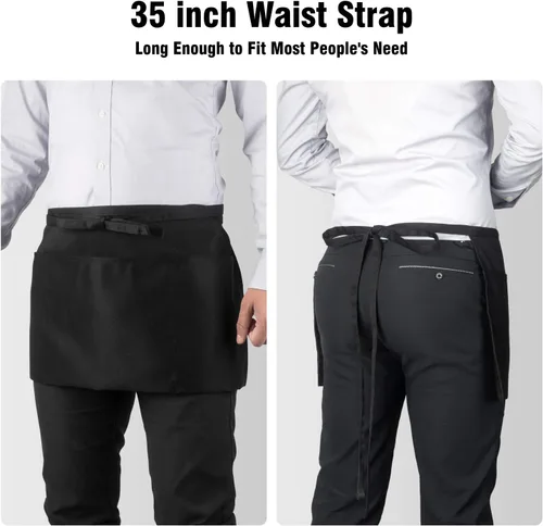 Vista 4 de Xornis Waist Aprons with 3 Pockets Waitress Server Waiter Half Short