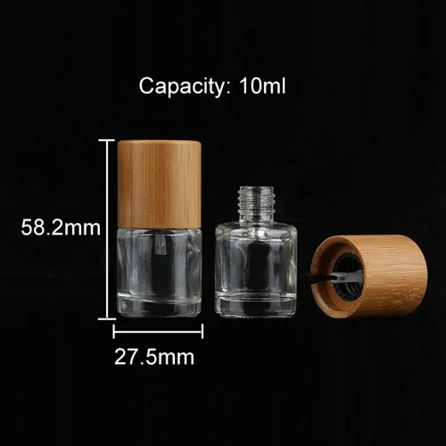 Vista 2 de lasenersm 2 botellas vacías de esmalte de uñas de 0.3 fl oz con tapa de bambú y cepillo, botellas de vidrio cilíndricas de vidrio, frascos de vidrio