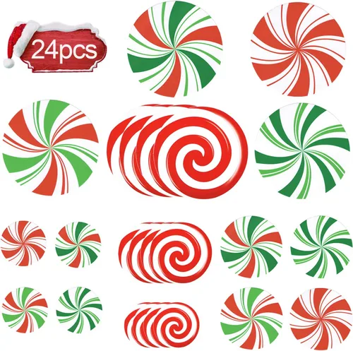 Vista 7 de 24 PCS Calcomanías de Suelo de Menta - 3 Tamaños Autoadhesivas Diseño de Dulces de Navidad, Calcomanías de Suelo y Ventana para Decoraciones