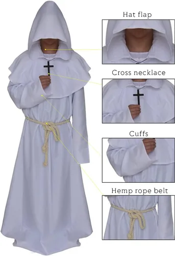Vista 16 de Coser Park - Disfraz de monje medieval para Halloween, disfraz con capucha