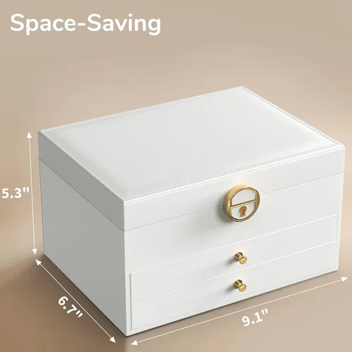 Vista 3 de Joyero de 3 capas, cajas grandes de joyería para mujeres, organizador y almacenamiento, estilo moderno, blanco y dorado, regalos de Navidad