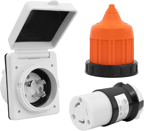 Vista 10 de Cable de alimentación de 30 AMP RV con tapa de bloqueo de arranque, conector de bloqueo giratorio hembra NEMA L5-30R de 125 V con cubierta naranja