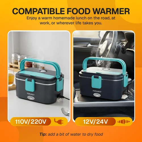 Vista 8 de FORABEST Lonchera térmica – Fiambrera eléctrica de 80 W para adultos – Calentador de alimentos portátil – Contenedores de acero inoxidable de 1.8 L