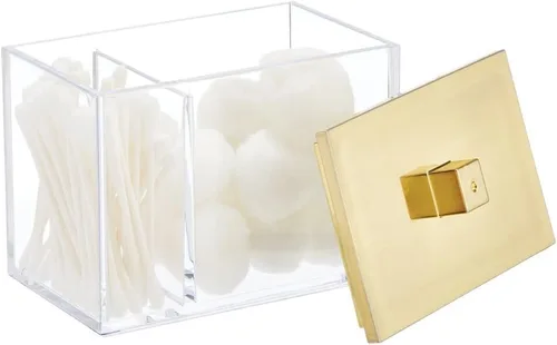 Vista 5 de mDesign Organizador Moderno Cuadrado para Encimera de Tocador de Baño, Recipiente Tarro de Almacenamiento para Hisopos de Algodón, Discos, Bolas