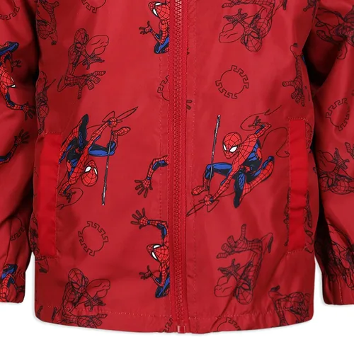 Vista 4 de Marvel Spiderman - Cortavientos con capucha y cremallera para niños pequeños - Rojo