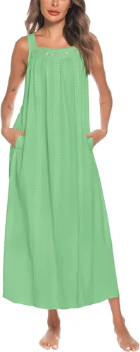 Vista 40 de YOZLY Camisones de algodón para mujer con bordado, sin mangas, con bolsillos S-XXXL
