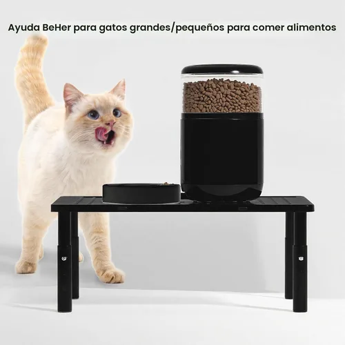 Vista 7 de Soporte de alimentación automático ajustable para gatos, soporte elevado para comida para gatos, color negro Lifted Cat Food Table Station,Raises